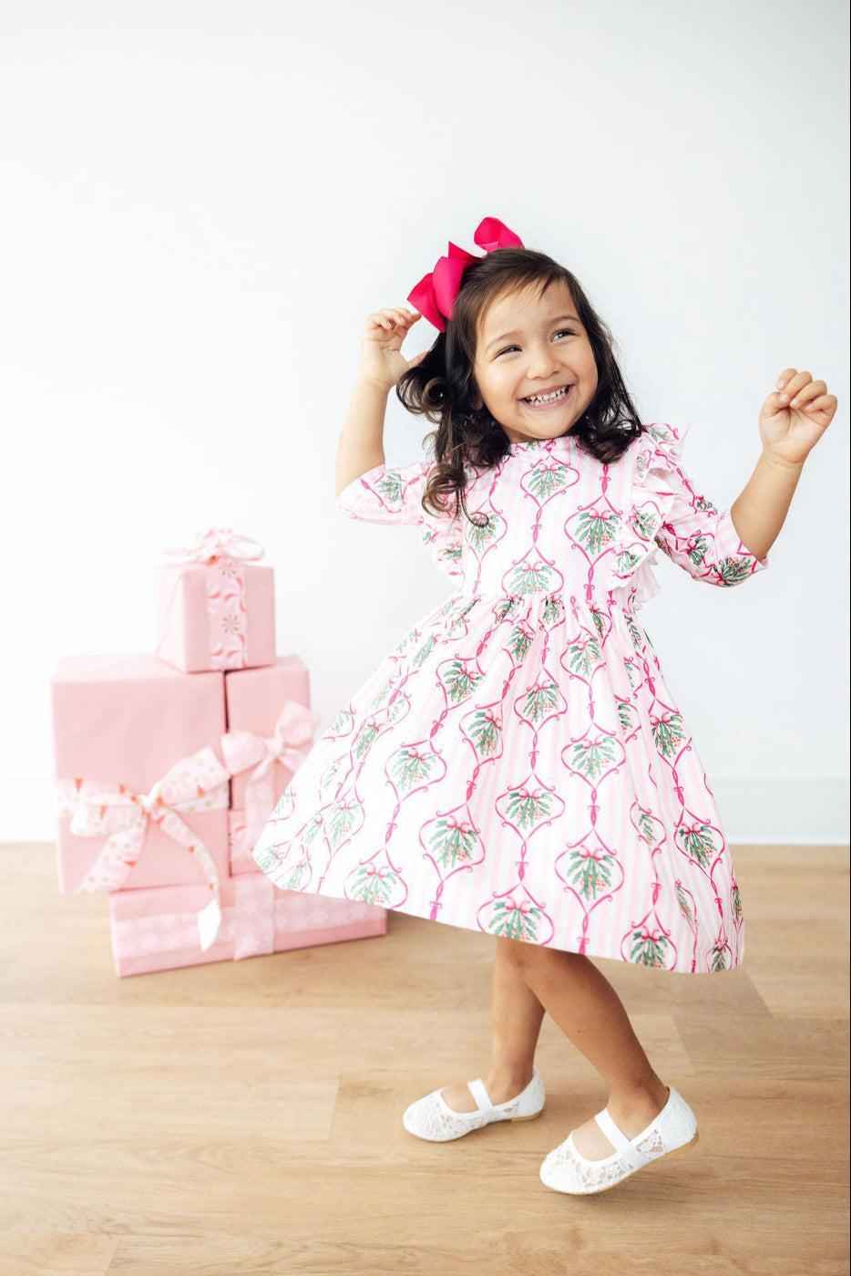 Merry Mistletoe 3/4 Sleeve Ruffle Twirl Dress - Meera's Mini Mavericks