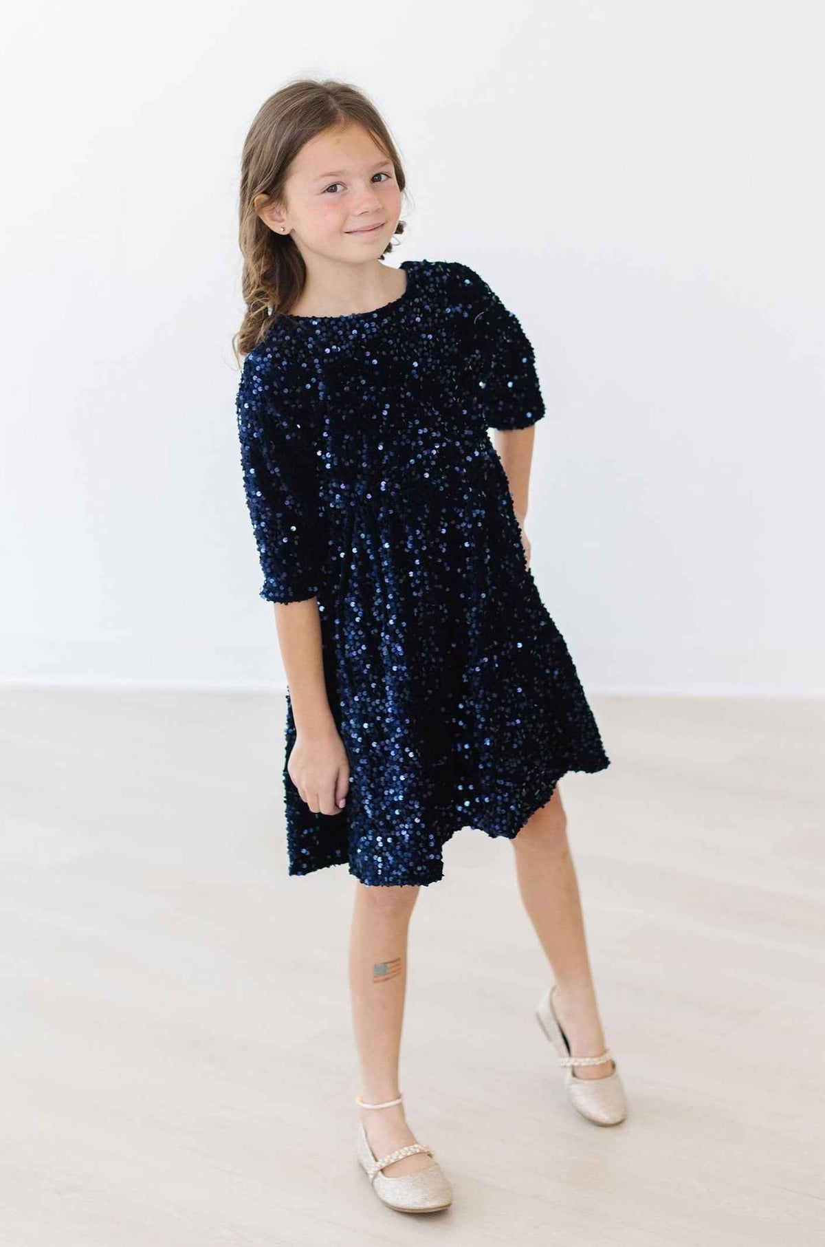 Navy Blue Velvet Sequin Dress - Meera's Mini Mavericks