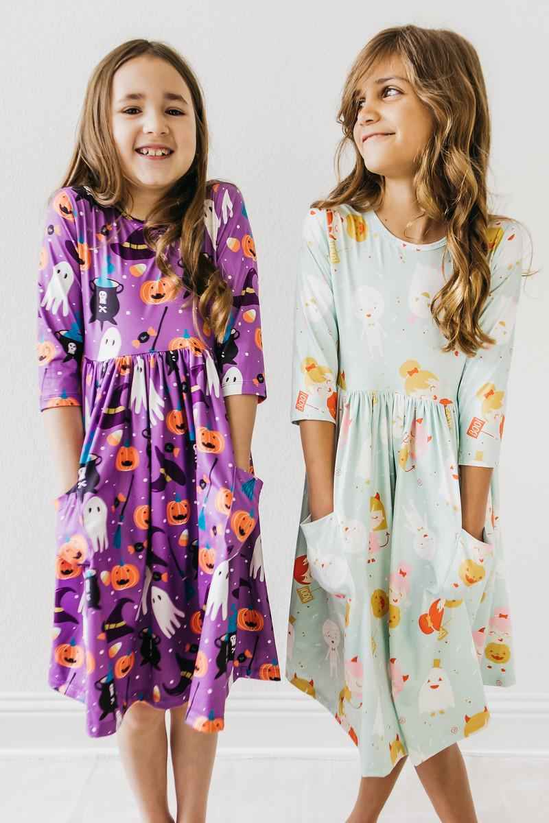 No Tricks, Just Treats 3/4 Sleeve Pocket Twirl Dress - Meera's Mini Mavericks