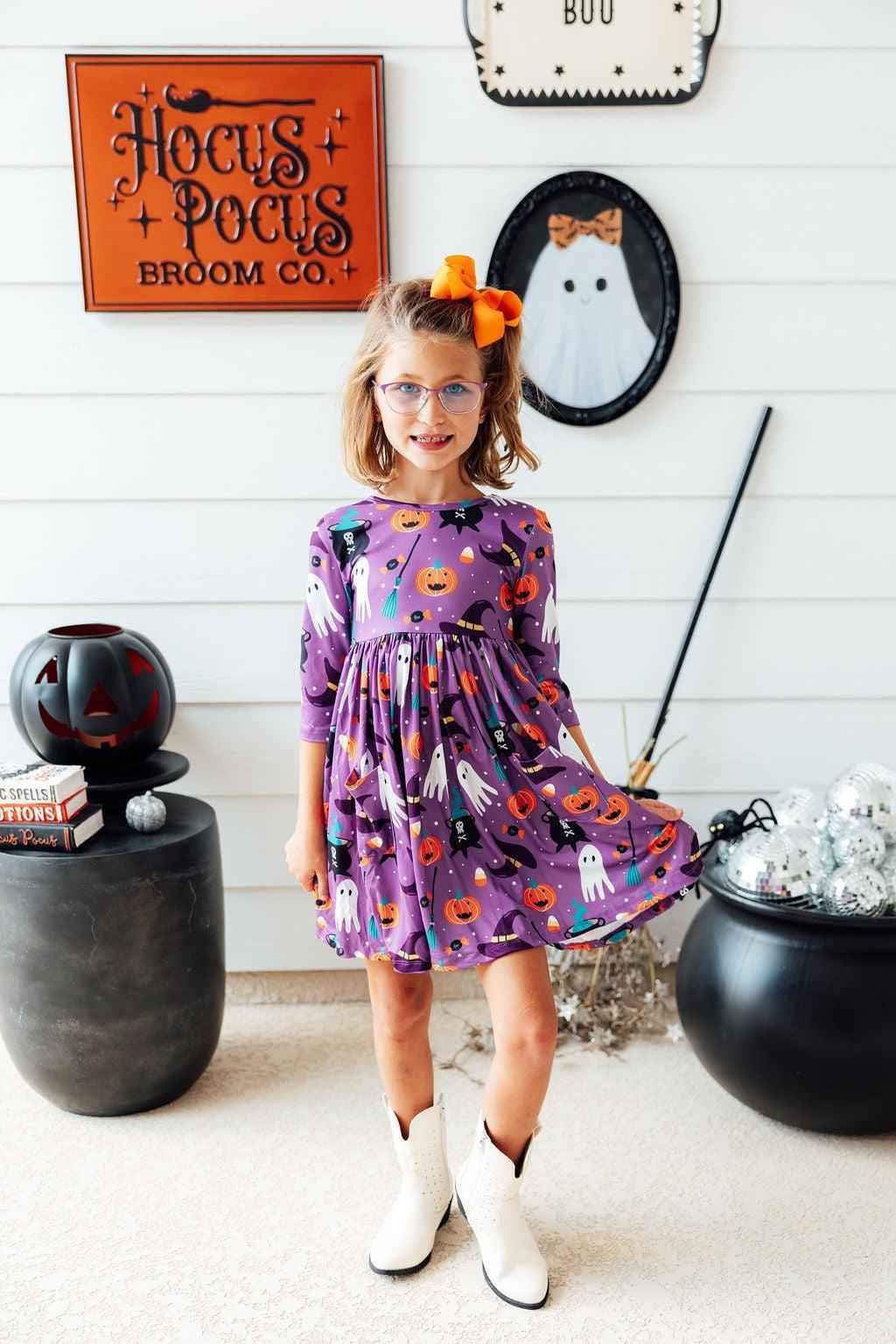 No Tricks, Just Treats 3/4 Sleeve Pocket Twirl Dress - Meera's Mini Mavericks