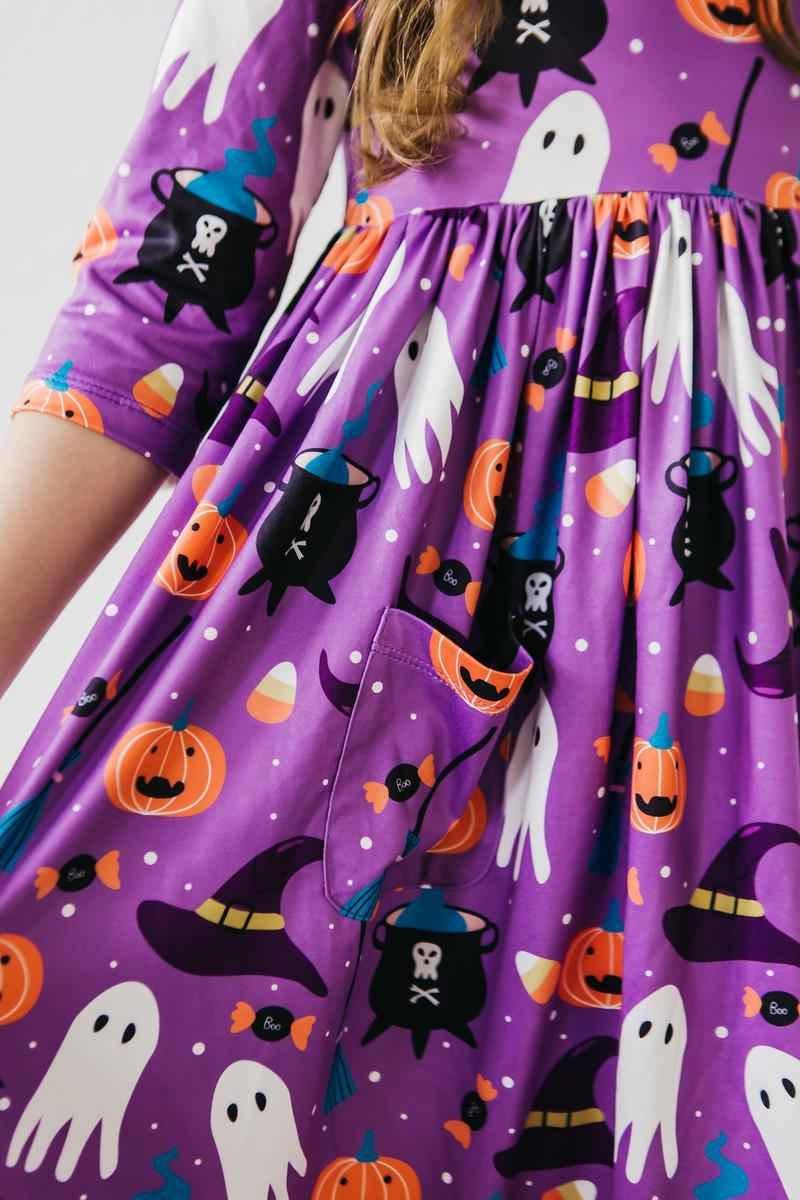 No Tricks, Just Treats 3/4 Sleeve Pocket Twirl Dress - Meera's Mini Mavericks