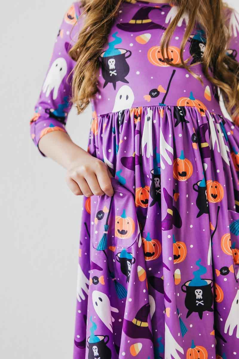 No Tricks, Just Treats 3/4 Sleeve Pocket Twirl Dress - Meera's Mini Mavericks