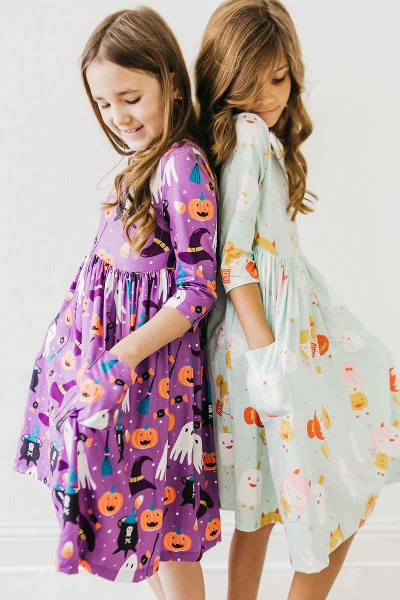 No Tricks, Just Treats 3/4 Sleeve Pocket Twirl Dress - Meera's Mini Mavericks