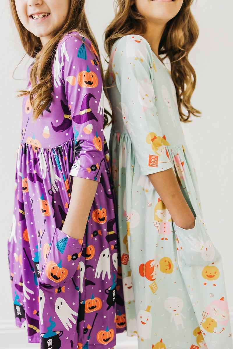 No Tricks, Just Treats 3/4 Sleeve Pocket Twirl Dress - Meera's Mini Mavericks
