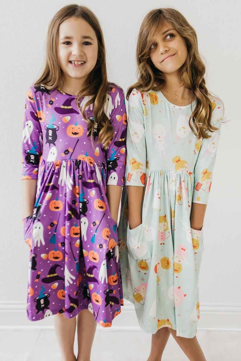 No Tricks, Just Treats 3/4 Sleeve Pocket Twirl Dress - Meera's Mini Mavericks