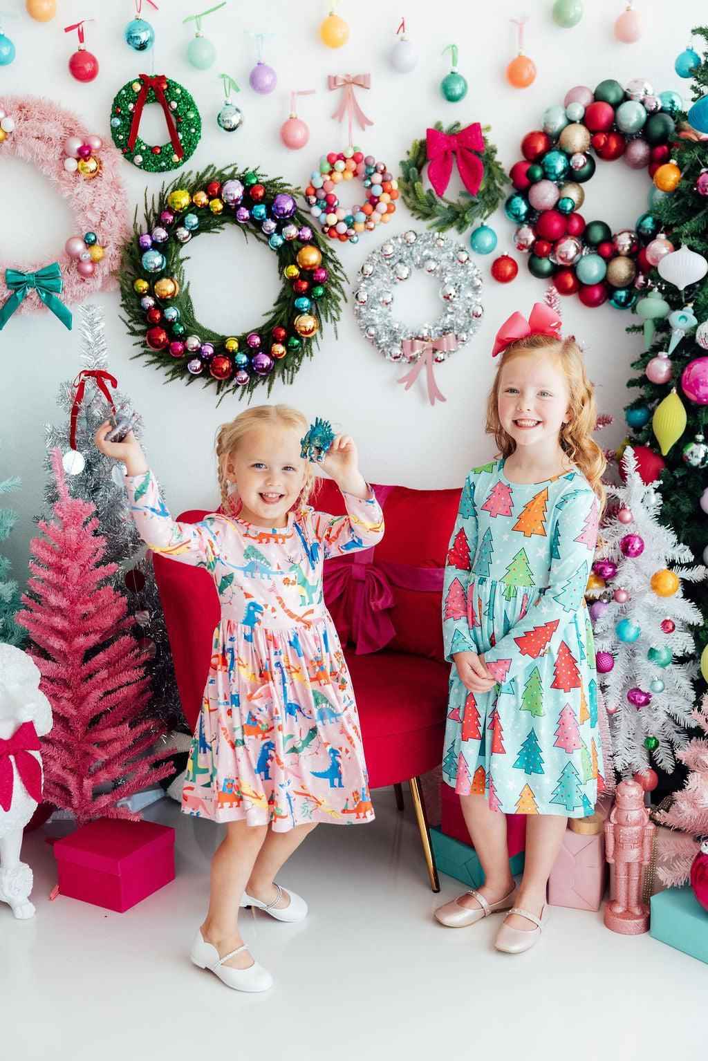 Oh Christmas Tree L/S Pocket Twirl Dress - Meera's Mini Mavericks