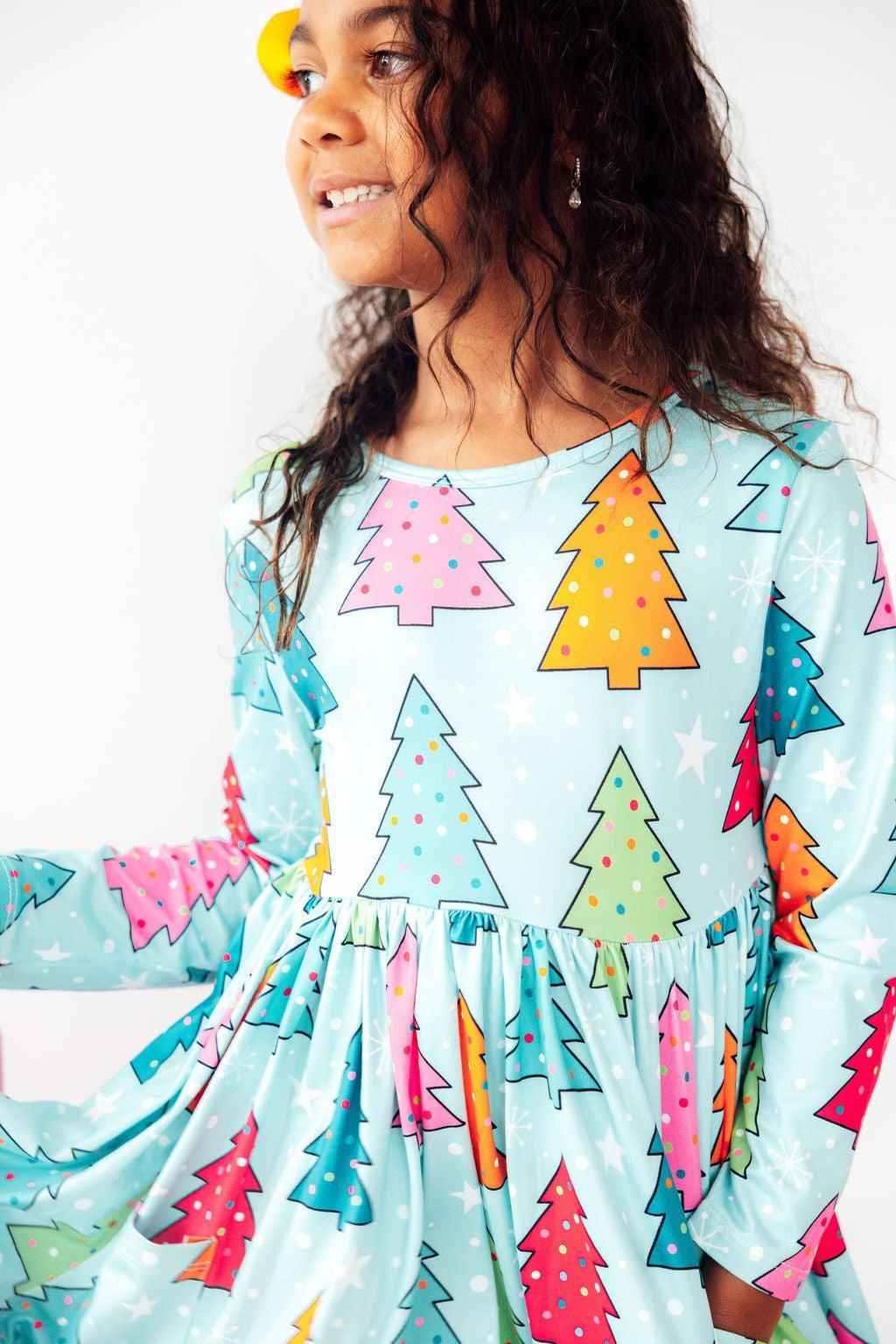 Oh Christmas Tree L/S Pocket Twirl Dress - Meera's Mini Mavericks