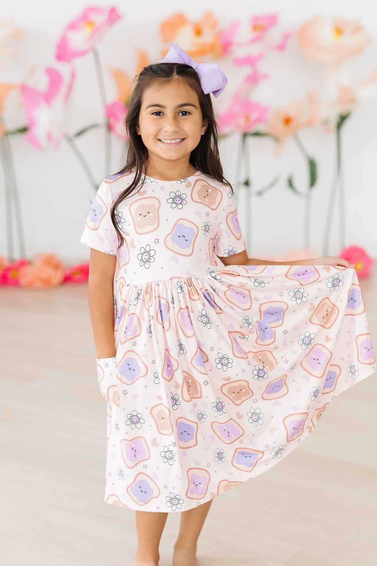 Peanut Butter Jelly Time S/S Pocket Twirl Dress - Meera's Mini Mavericks