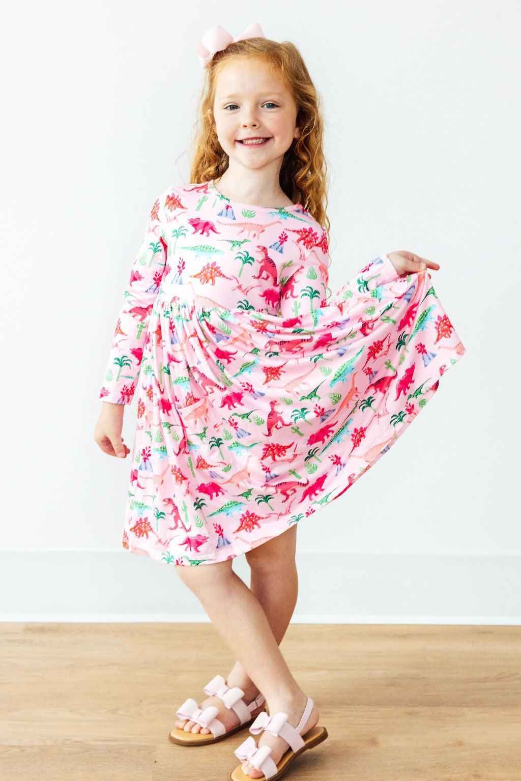 Pinkosaurus Rex L/S Pocket Twirl Dress - Meera's Mini Mavericks