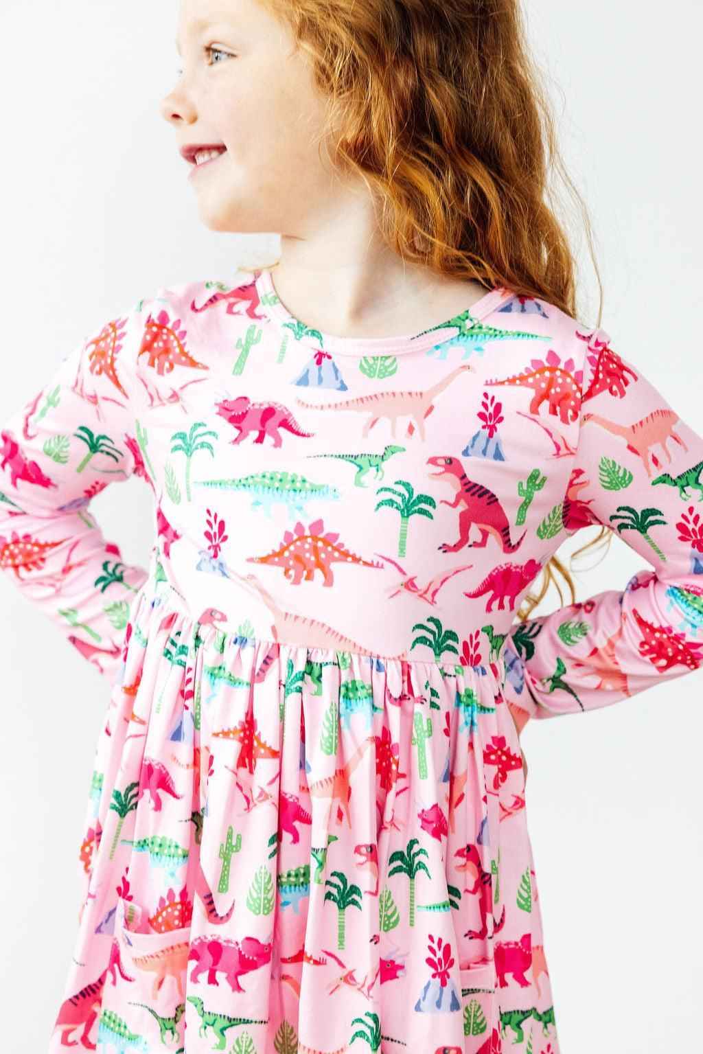 Pinkosaurus Rex L/S Pocket Twirl Dress - Meera's Mini Mavericks