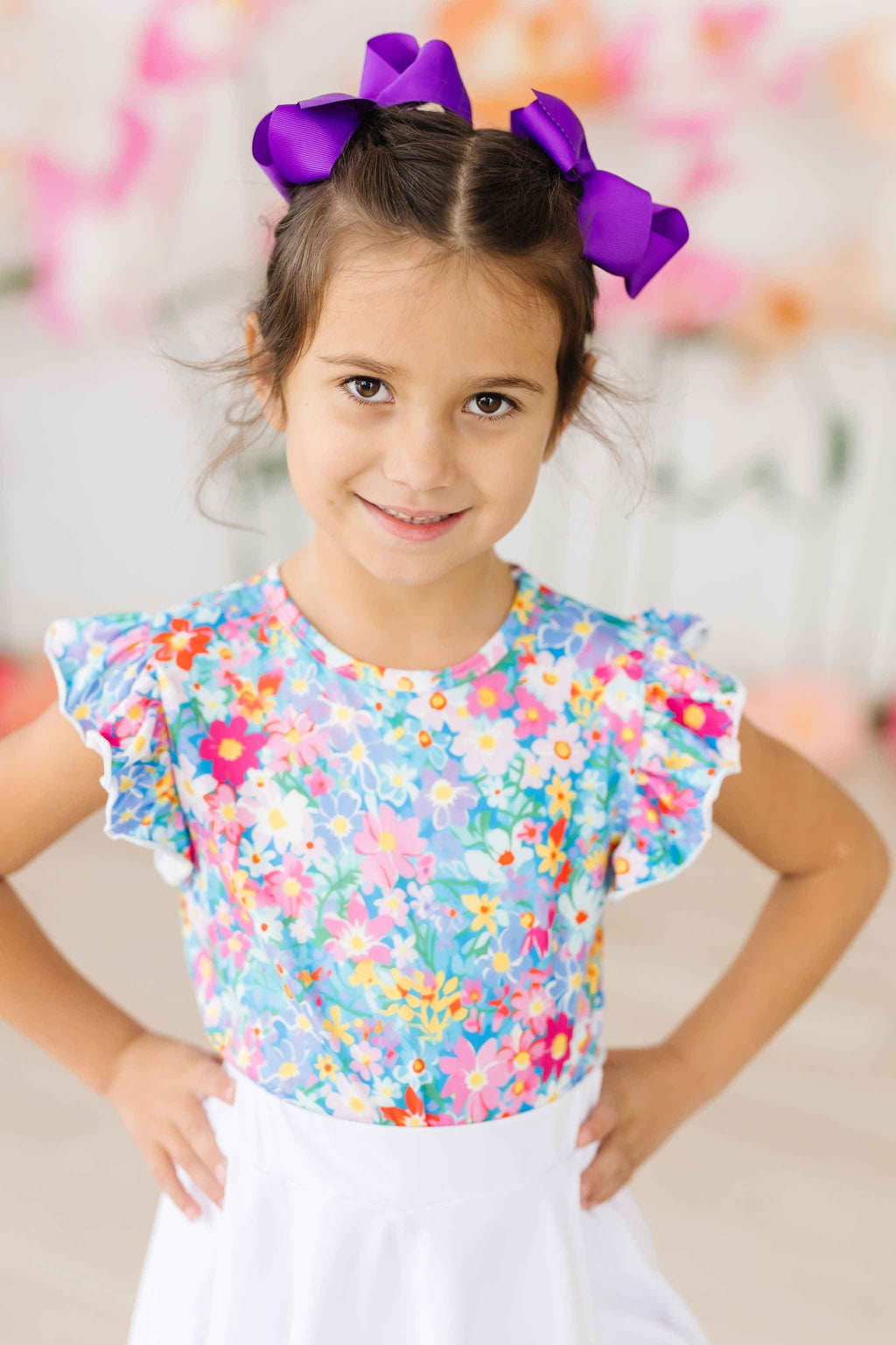 Preppy Floral S/S Ruffle Tee - Meera's Mini Mavericks