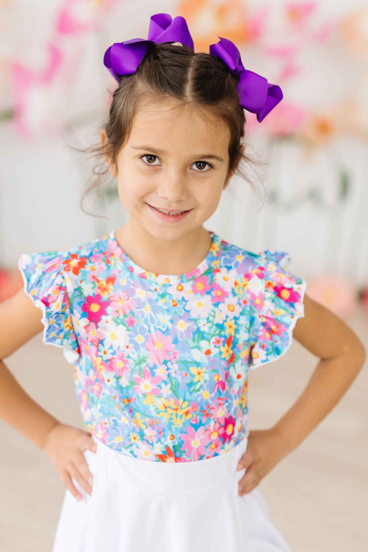 Preppy Floral S/S Ruffle Tee - Meera's Mini Mavericks