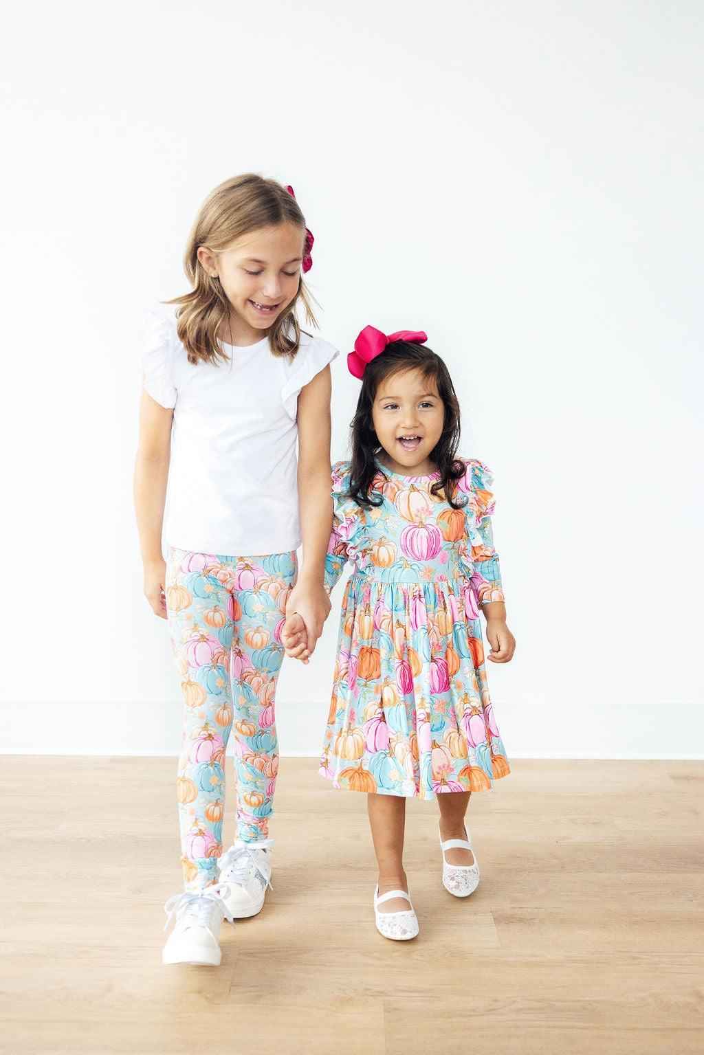 Preppy Pumpkins 3/4 Sleeve Ruffle Twirl Dress - Meera's Mini Mavericks