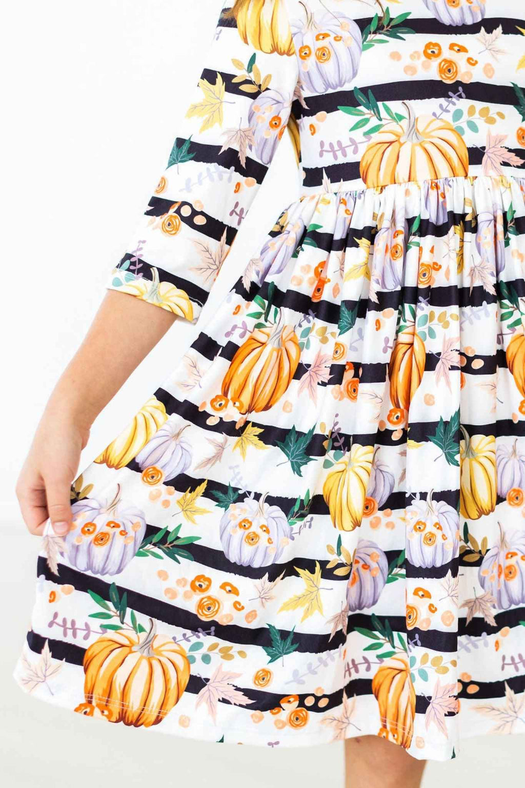 Pumpkins & Peonies 3/4 Sleeve Pocket Twirl Dress - Meera's Mini Mavericks