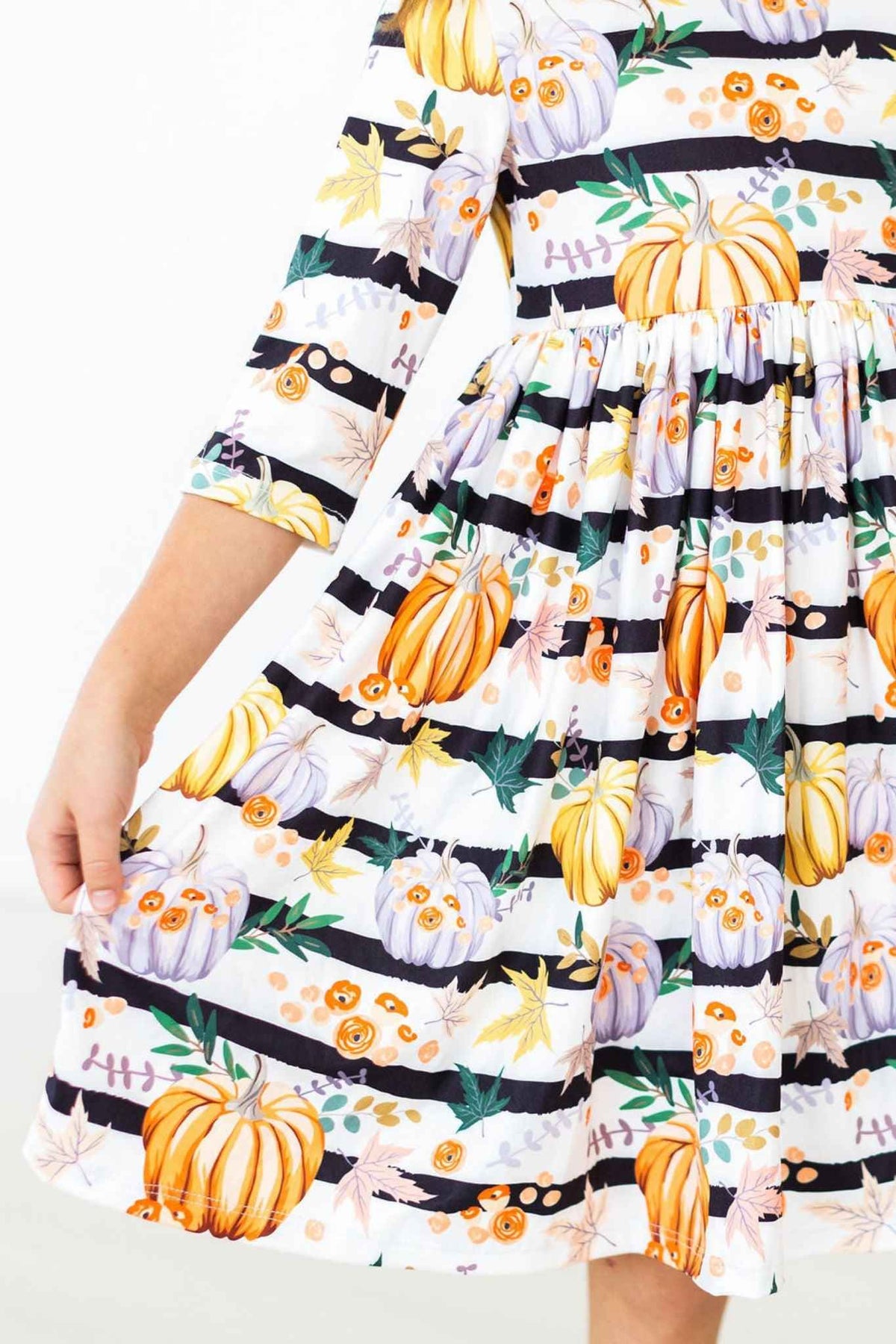 Pumpkins & Peonies 3/4 Sleeve Pocket Twirl Dress - Meera's Mini Mavericks