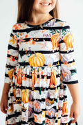 Pumpkins & Peonies 3/4 Sleeve Pocket Twirl Dress - Meera's Mini Mavericks
