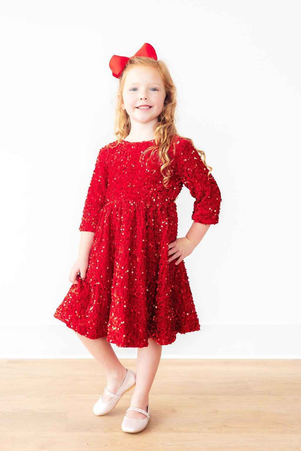 Red Velvet Sequin Dress - Meera's Mini Mavericks