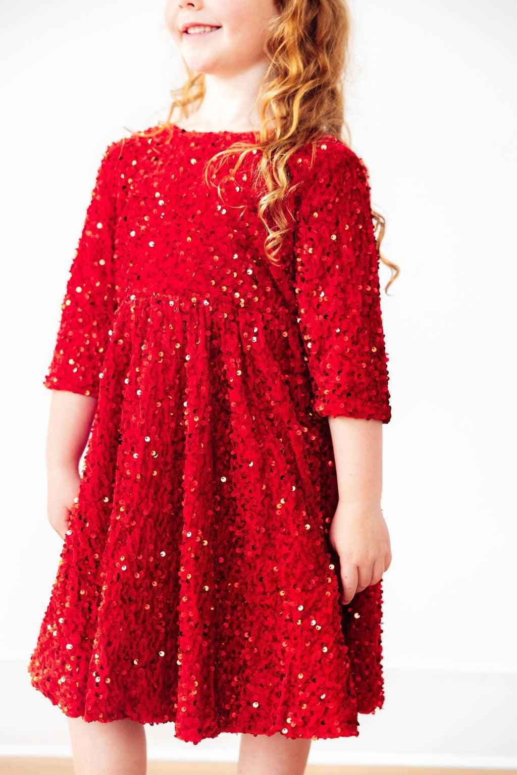 Red Velvet Sequin Dress - Meera's Mini Mavericks