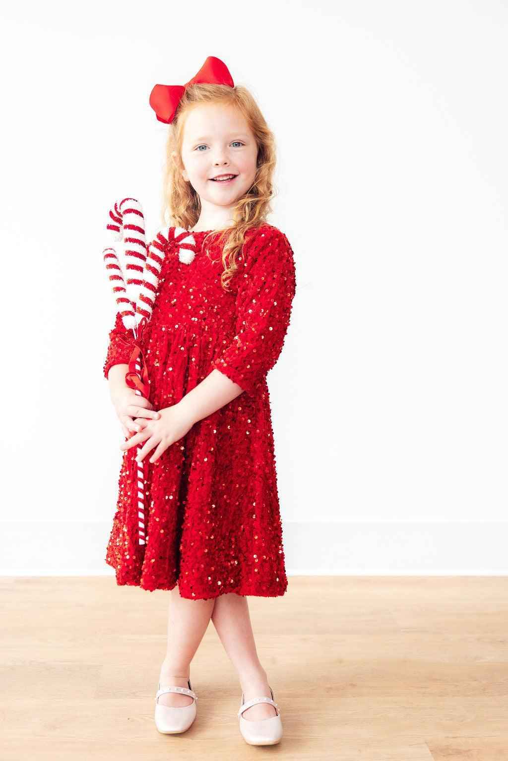 Red Velvet Sequin Dress - Meera's Mini Mavericks
