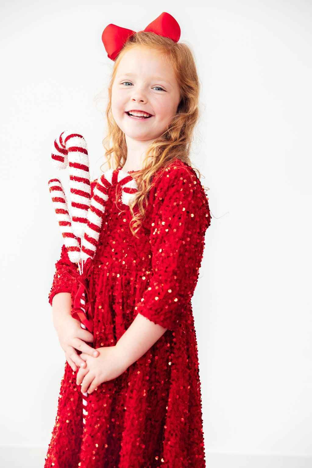 Red Velvet Sequin Dress - Meera's Mini Mavericks