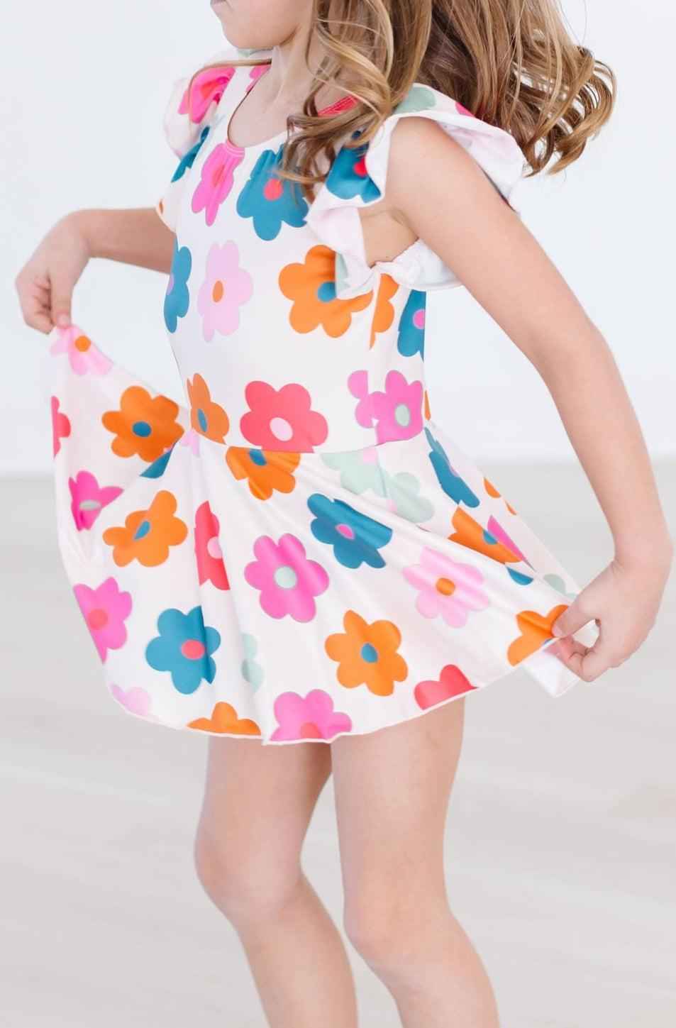 Retro Floral S/S Twirl Leotard - Meera's Mini Mavericks