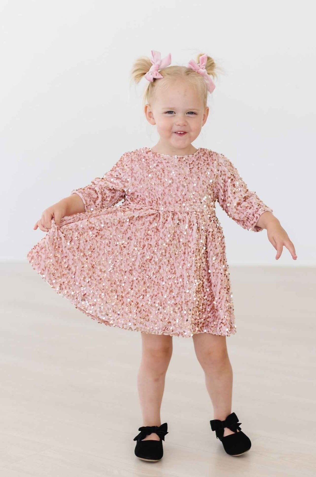 Rose Gold Velvet Sequin Dress - Meera's Mini Mavericks