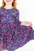 Flower Farm 3/4 Sleeve Pocket Twirl Dress - Meera's Mini Mavericks