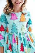 Oh Christmas Tree L/S Pocket Twirl Dress - Meera's Mini Mavericks