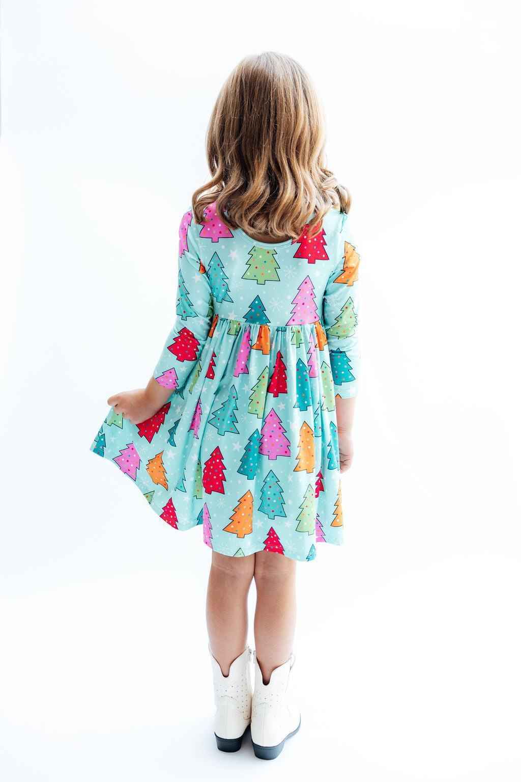 Oh Christmas Tree L/S Pocket Twirl Dress - Meera's Mini Mavericks