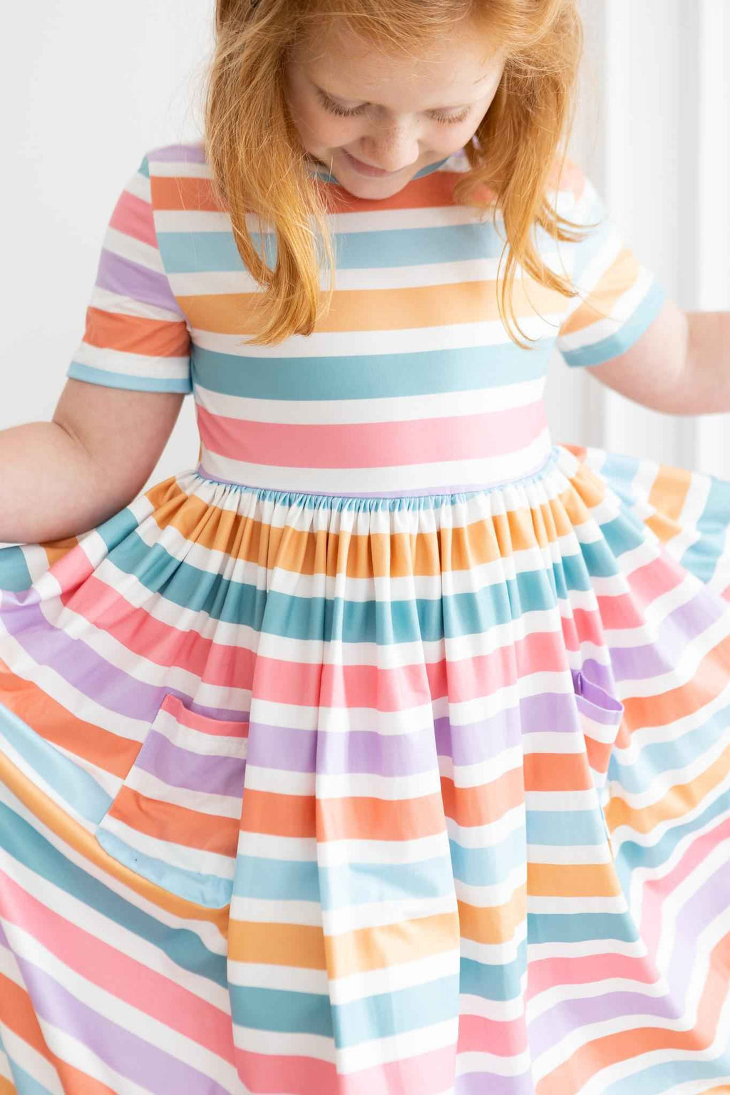 Spring Stripes S/S Pocket Twirl Dress - Meera's Mini Mavericks