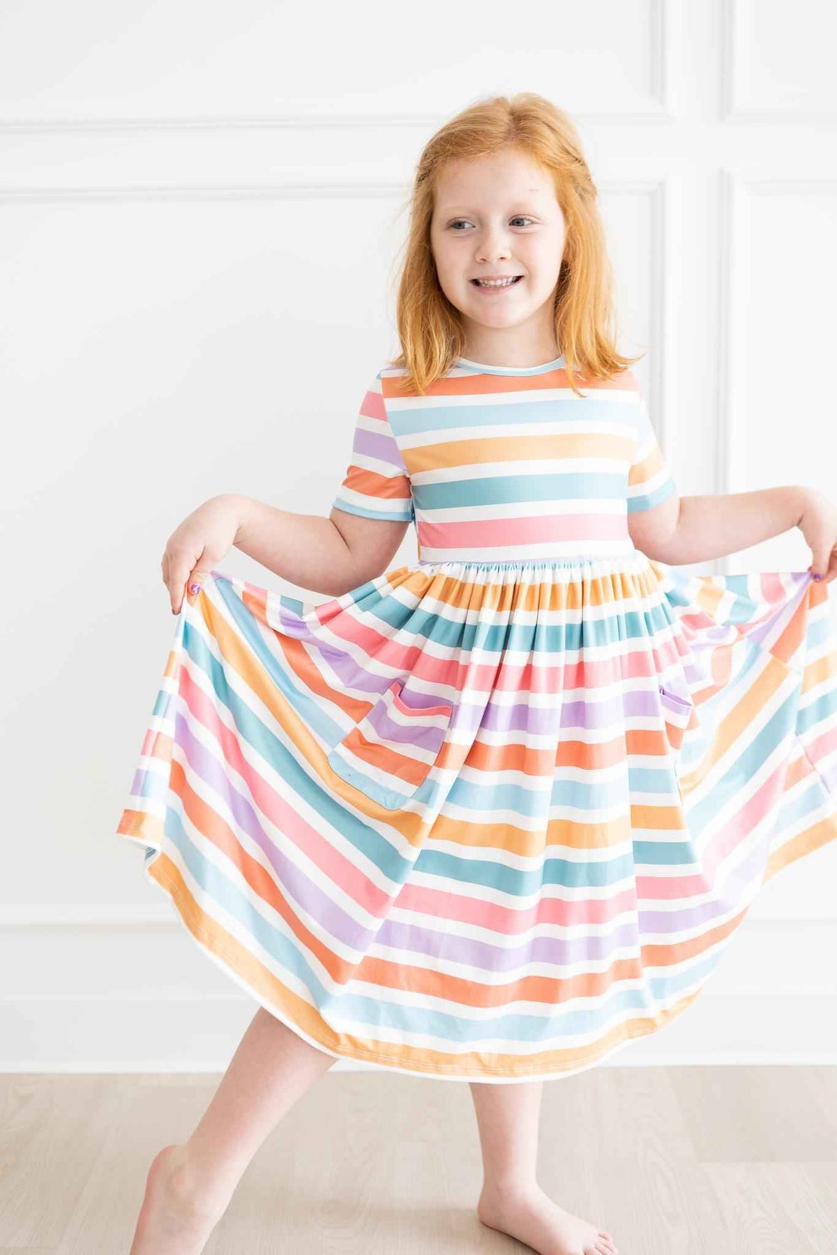Spring Stripes S/S Pocket Twirl Dress - Meera's Mini Mavericks
