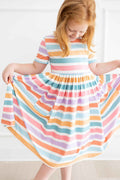 Spring Stripes S/S Pocket Twirl Dress - Meera's Mini Mavericks