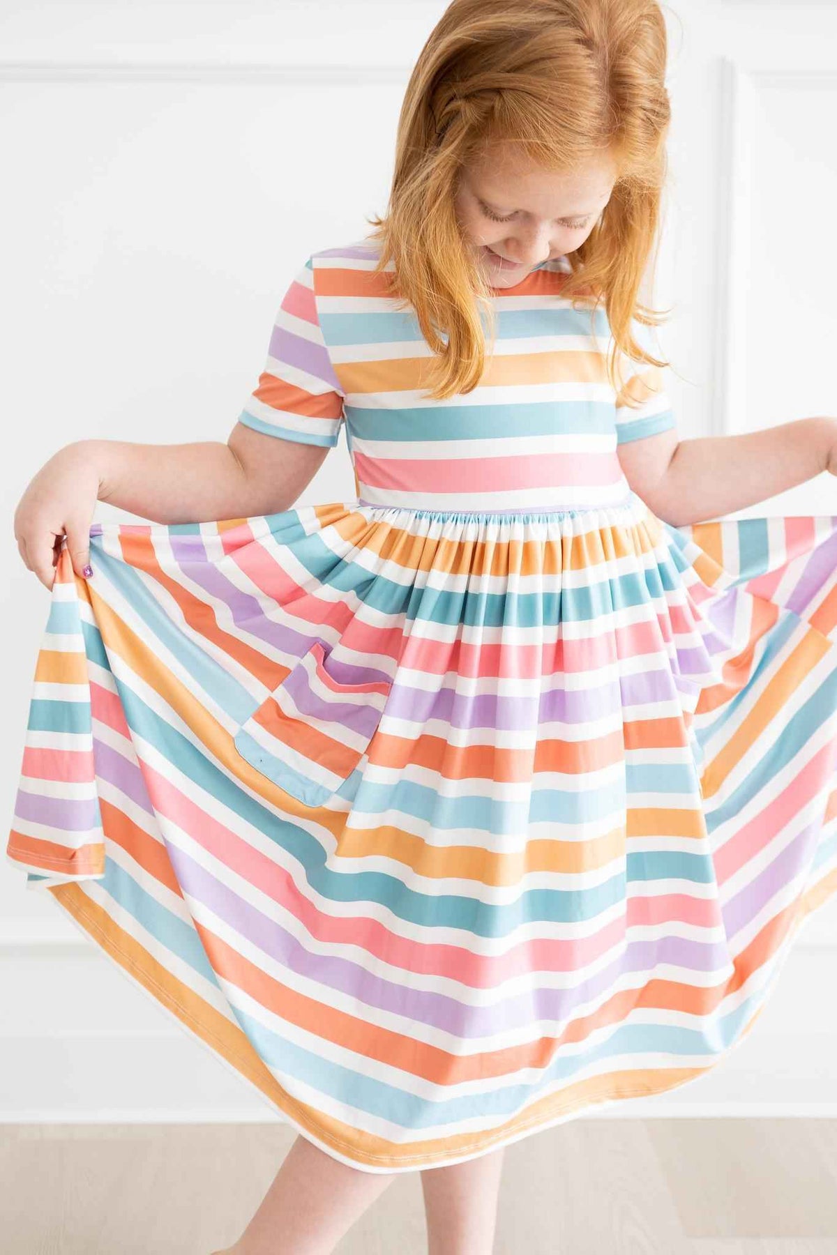 Spring Stripes S/S Pocket Twirl Dress - Meera's Mini Mavericks