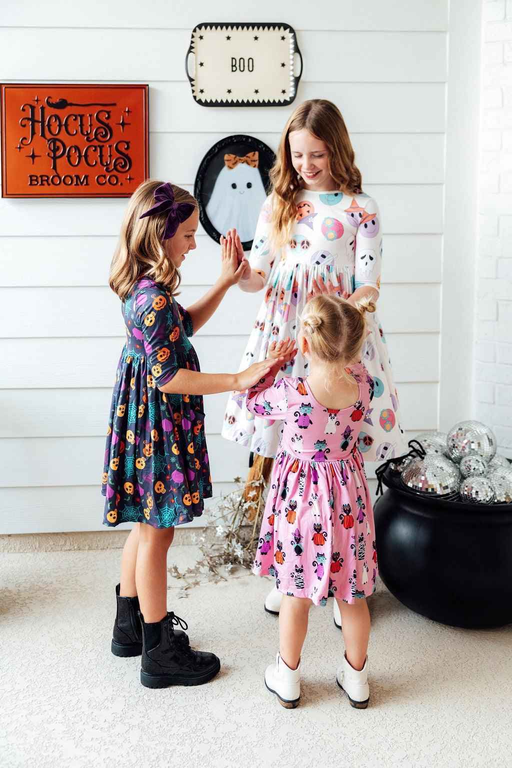 Skeleton Web 3/4 Sleeve Pocket Twirl Dress - Meera's Mini Mavericks
