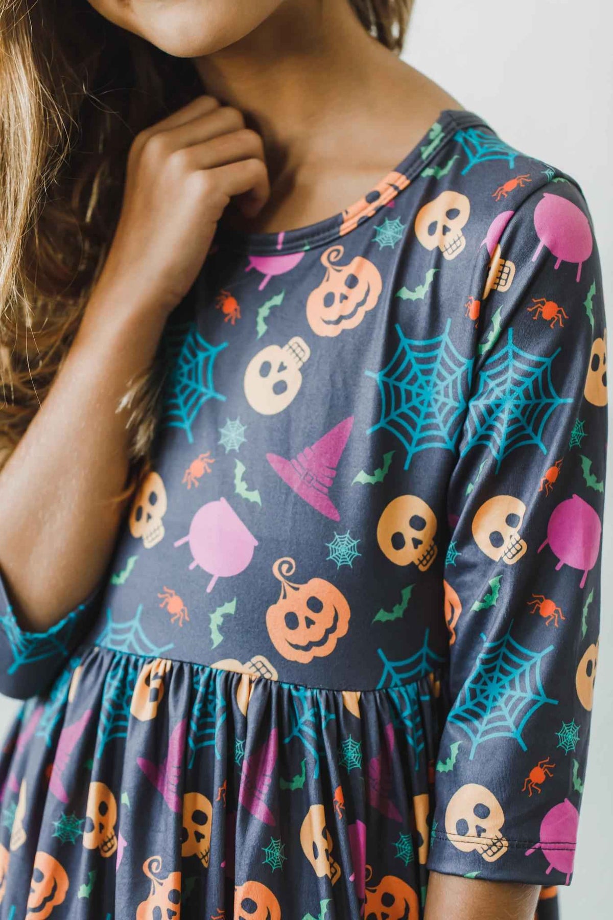 Skeleton Web 3/4 Sleeve Pocket Twirl Dress - Meera's Mini Mavericks