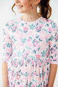 Softly Blooming 3/4 Sleeve Pocket Twirl Dress - Meera's Mini Mavericks