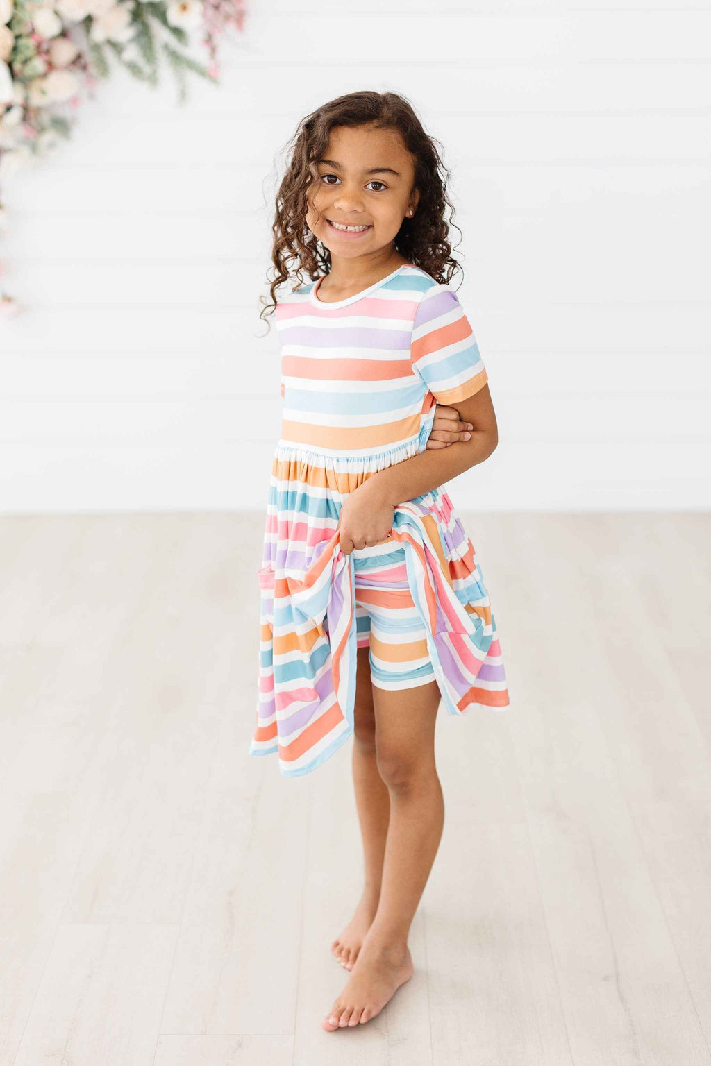 Spring Stripes S/S Pocket Twirl Dress - Meera's Mini Mavericks