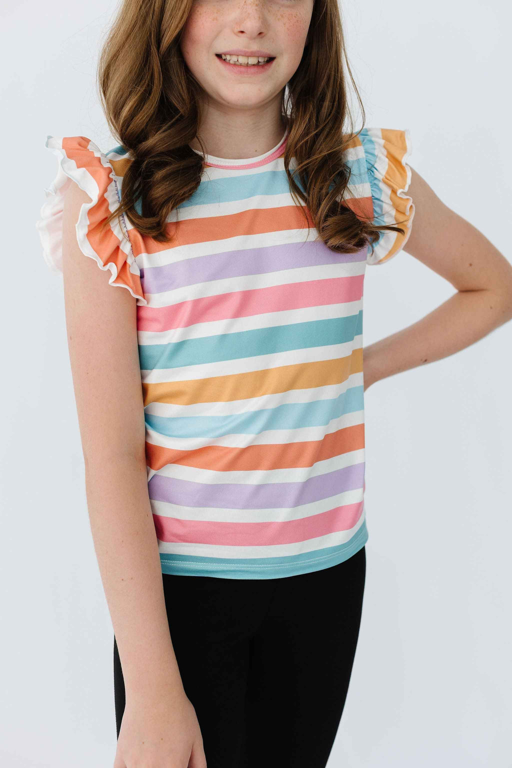 Spring Stripes S/S Ruffle Tee - Meera's Mini Mavericks