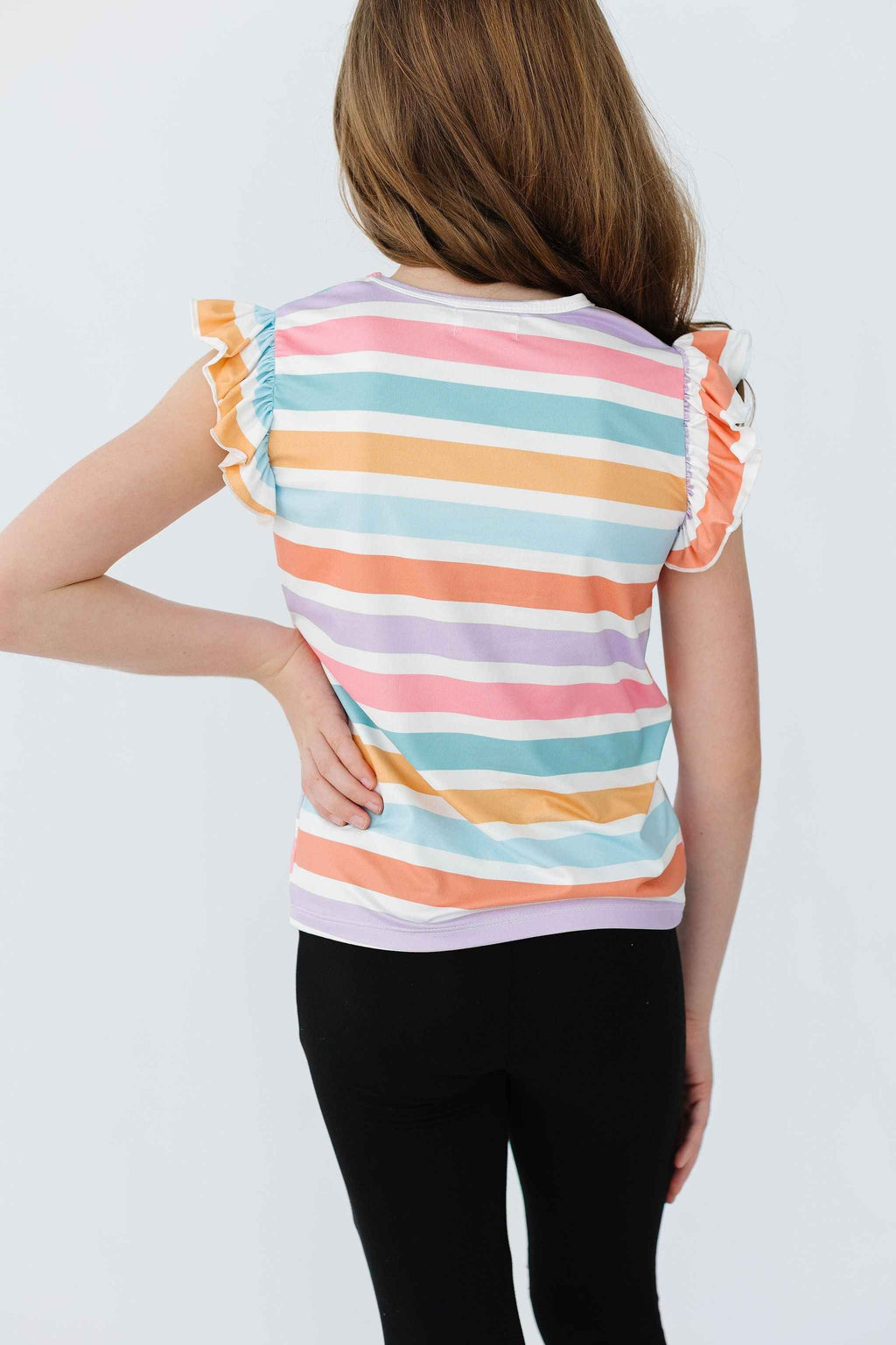 Spring Stripes S/S Ruffle Tee - Meera's Mini Mavericks