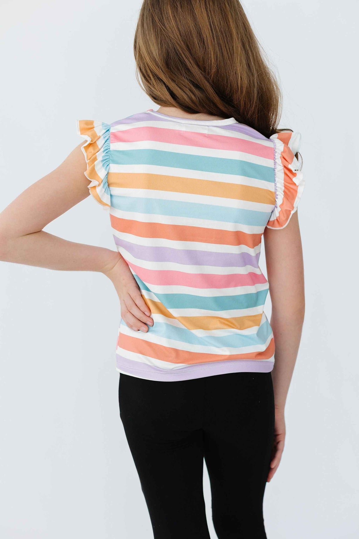 Spring Stripes S/S Ruffle Tee - Meera's Mini Mavericks