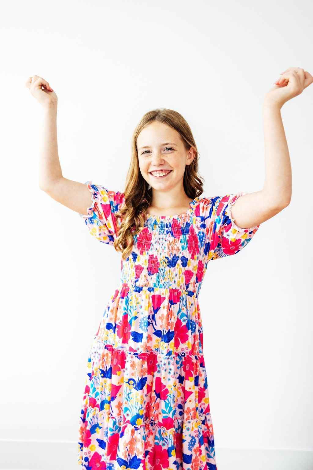 Sunshine Garden Smocked Ruffle Dress - Meera's Mini Mavericks