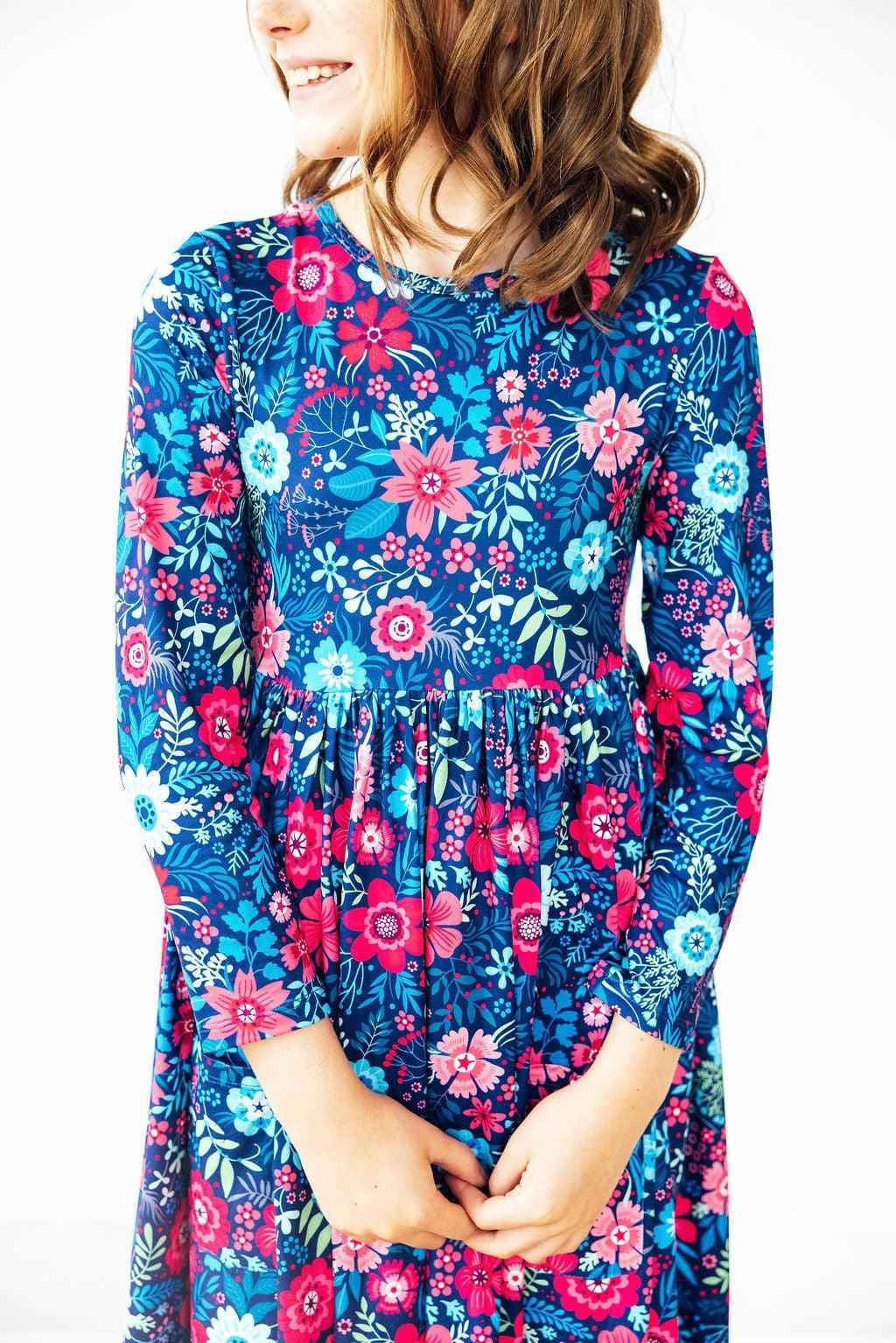 Sweet Gardenia L/S Pocket Twirl Dress - Meera's Mini Mavericks