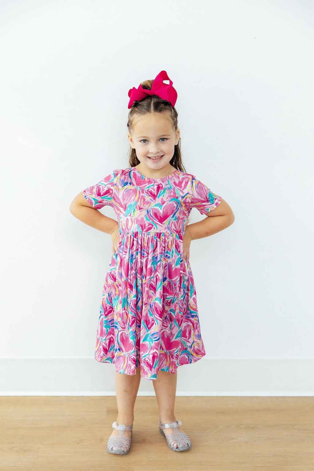 Sweetheart Scribbles S/S Pocket Twirl Dress - Meera's Mini Mavericks