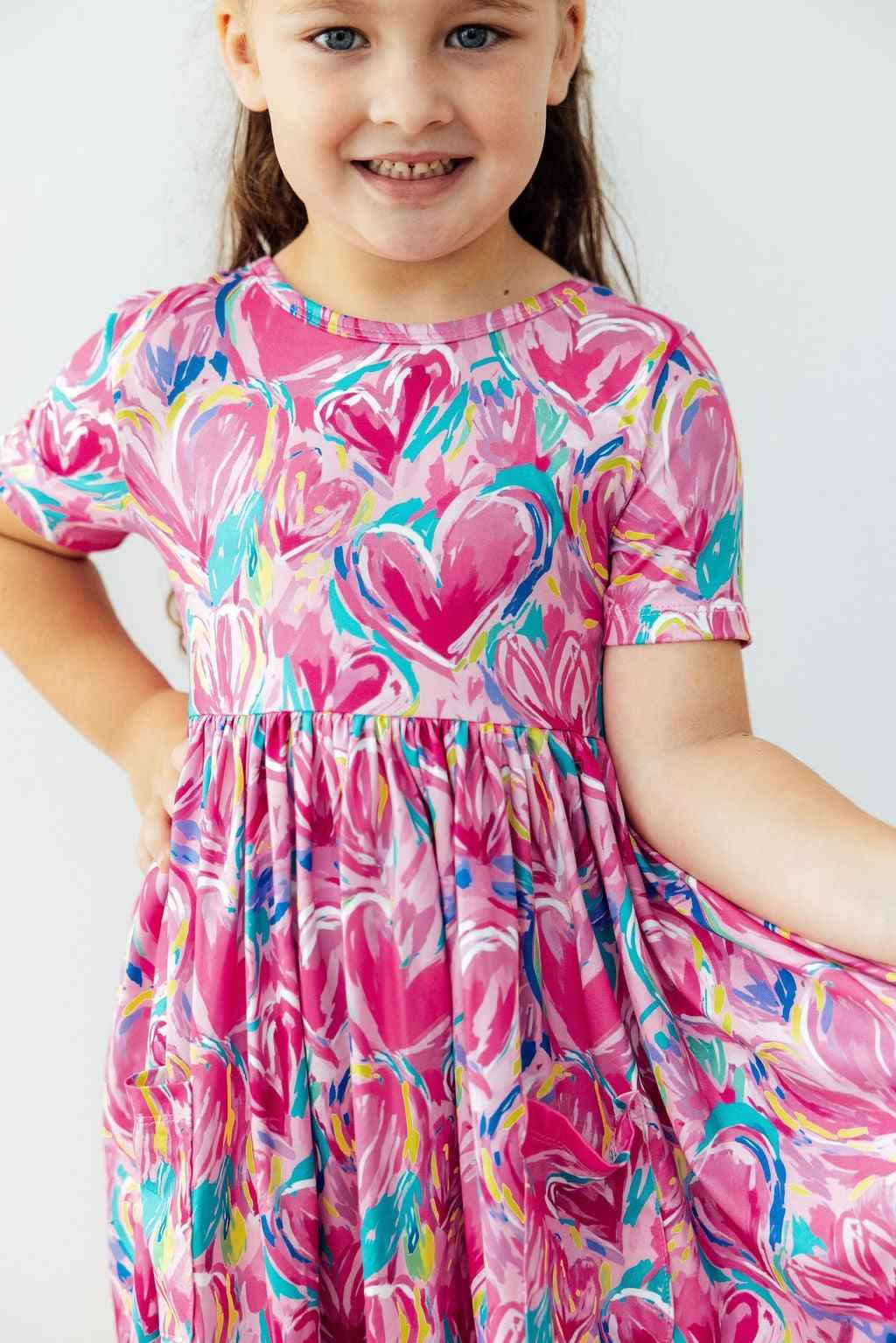 Sweetheart Scribbles S/S Pocket Twirl Dress - Meera's Mini Mavericks