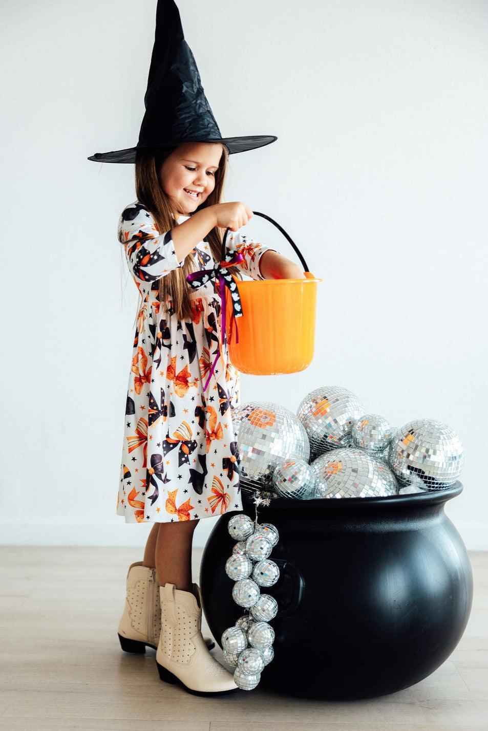 Trick or Twirl 3/4 Sleeve Pocket Twirl Dress - Meera's Mini Mavericks