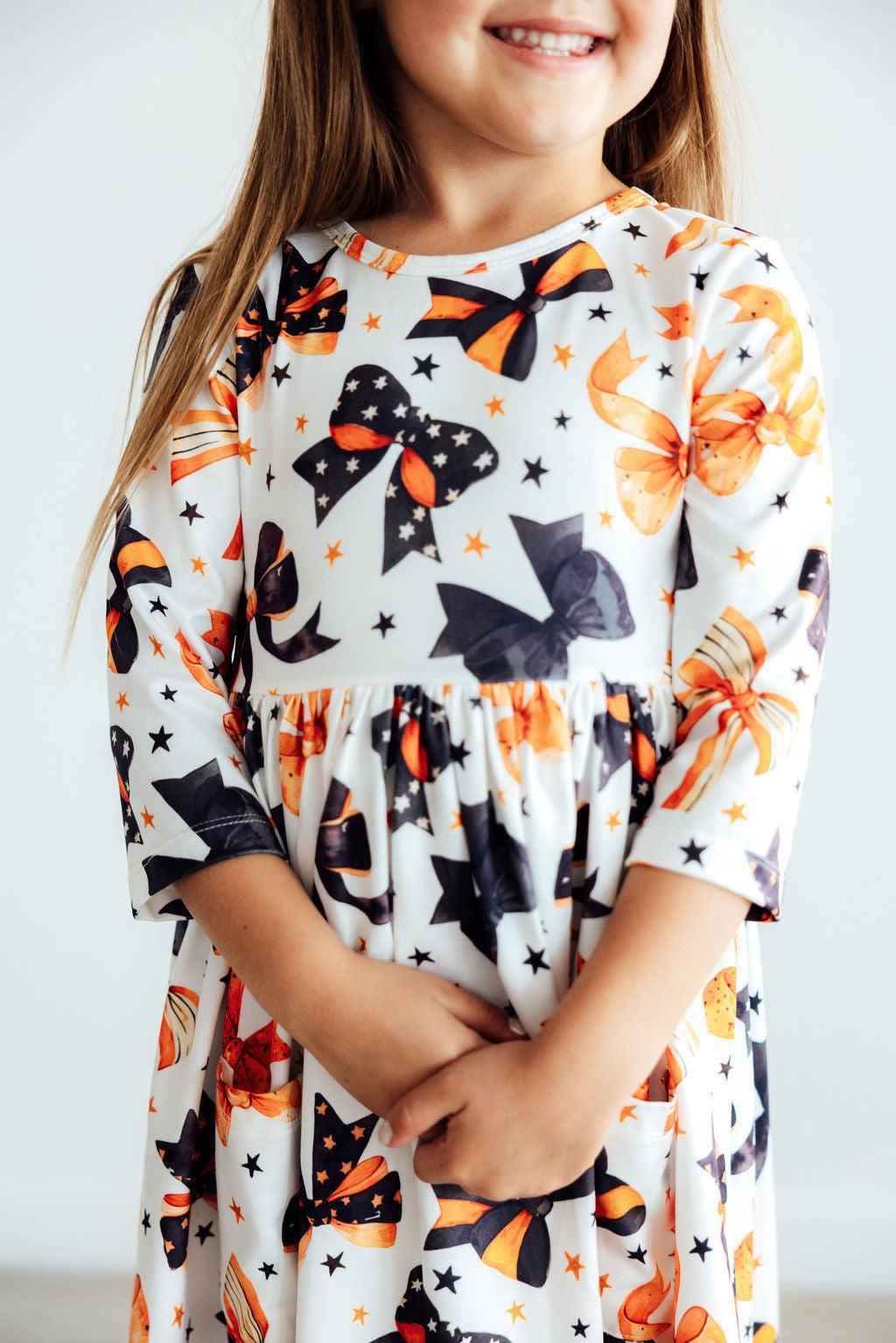 Trick or Twirl 3/4 Sleeve Pocket Twirl Dress - Meera's Mini Mavericks