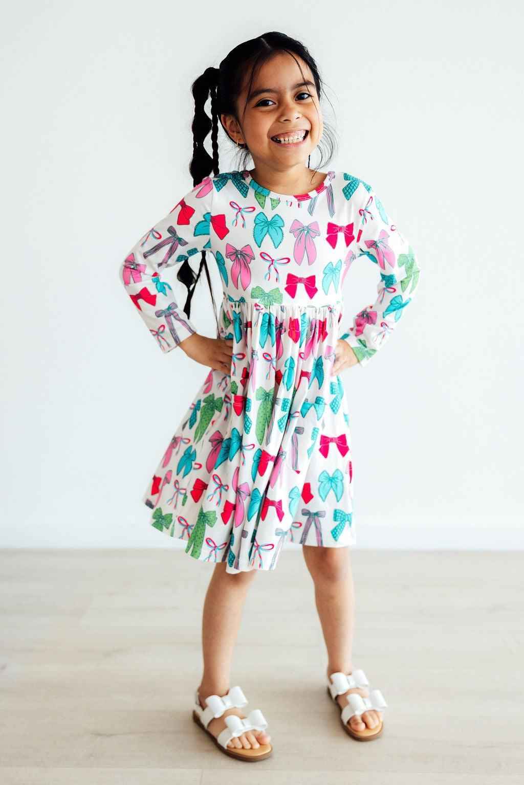 Twirls & Ties L/S Pocket Twirl Dress - Meera's Mini Mavericks