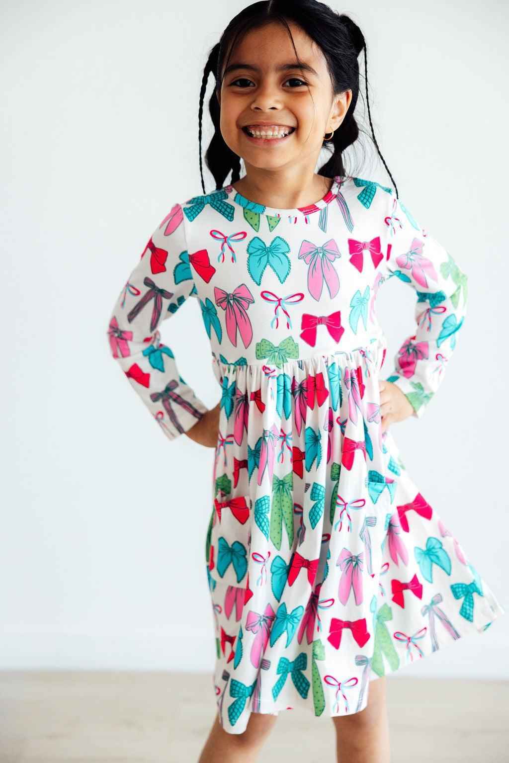 Twirls & Ties L/S Pocket Twirl Dress - Meera's Mini Mavericks