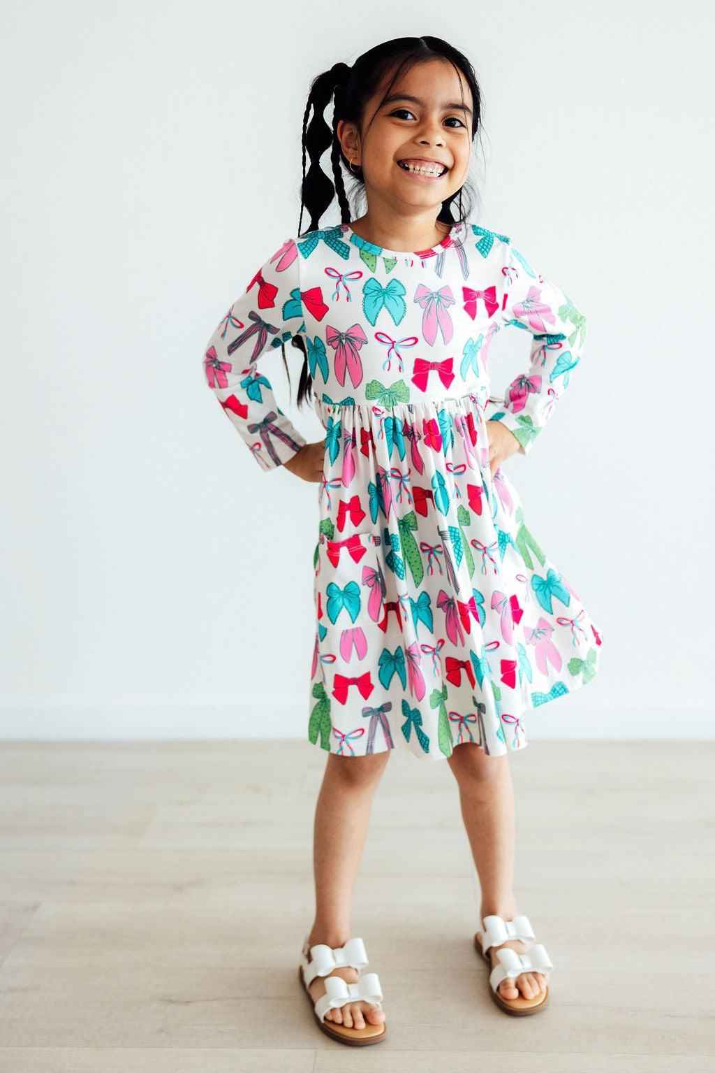 Twirls & Ties L/S Pocket Twirl Dress - Meera's Mini Mavericks