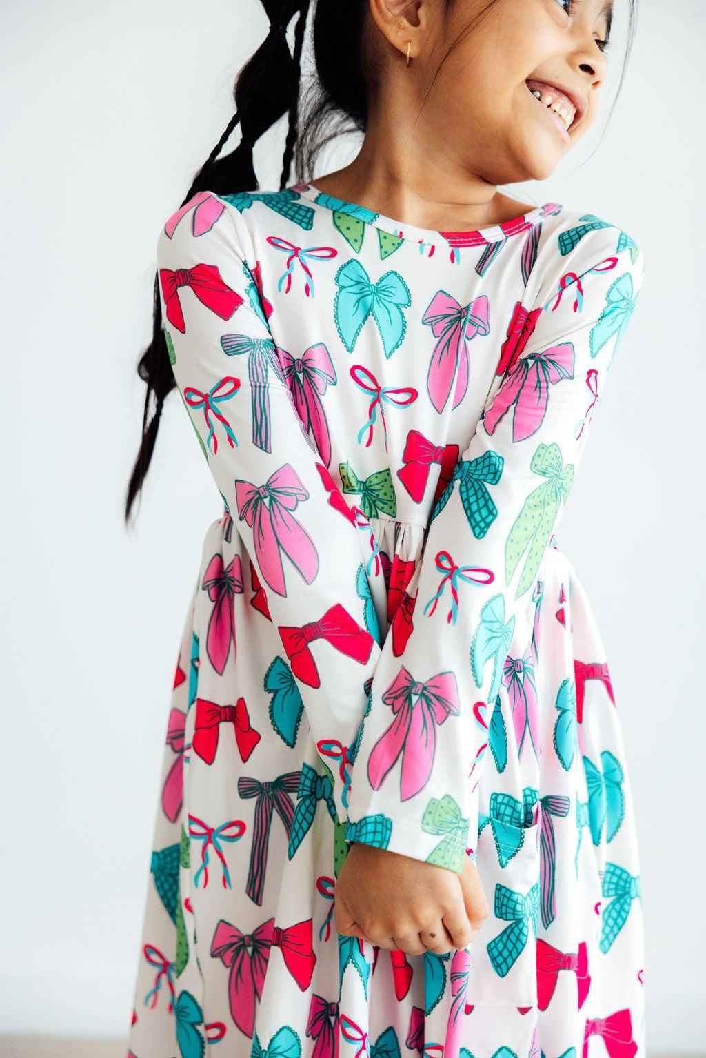 Twirls & Ties L/S Pocket Twirl Dress - Meera's Mini Mavericks
